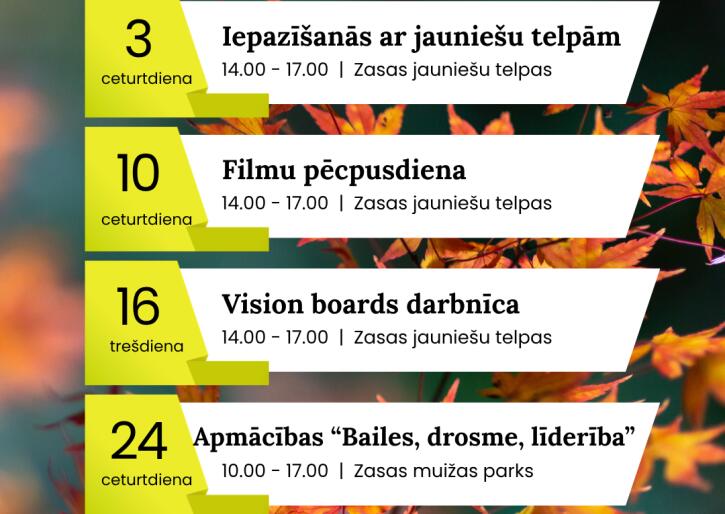 Septembra aktivitātes jauniešiem