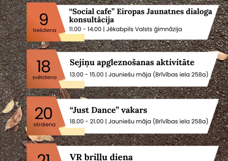 Aktivitātes jauniešiem oktobrī