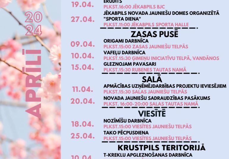 Aprīļa aktivitātes jauniešiem
