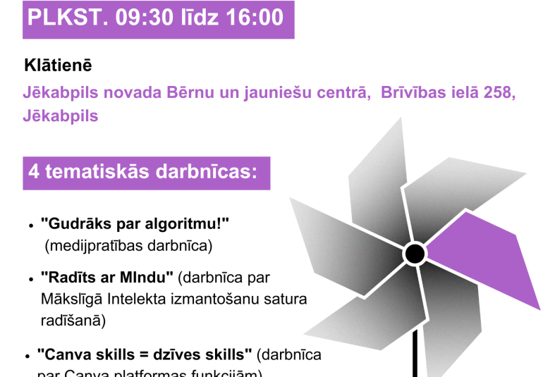 Jēkabpils novada Bērnu un jauniešu centrs aicina uz darbnīcu par digitālo rīku izmantošanu jauniešiem “Nākotnes darbnīca”