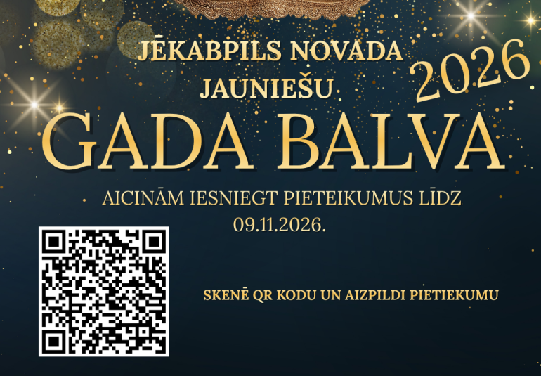 Piesaki jaunieti balvai “JĒKABPILS NOVADA JAUNATNES GADA BALVA 2026”