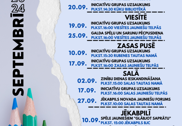 JAUNIEŠU AKTIVITĀTES SEPTEMBRĪ