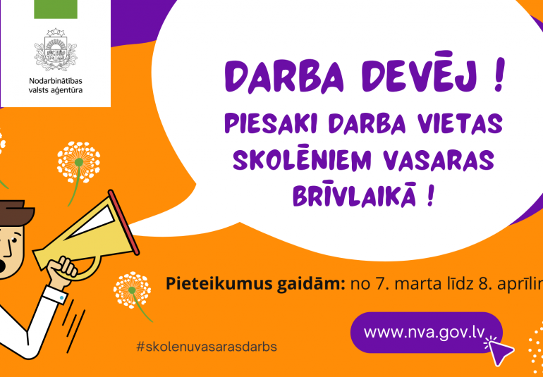 NVA aicina darba devējus pieteikt darba vietas skolēniem vasaras brīvlaikā