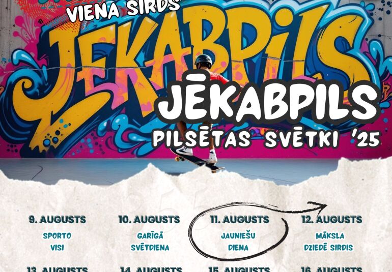 Jēkabpils pilsētas-novada svētki DIVI KRASTI-VIENA SIRDS ietvaros, 11. augustā aicinām uz JAUNIEŠU DIENU!