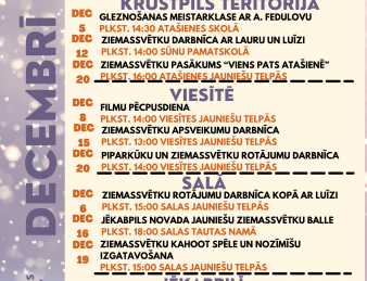 Decembra aktivitāšu kalendārs Jēkabpils novada jauniešiem