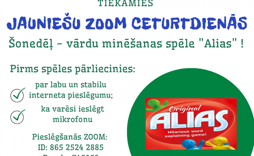 Tiekamies neformālajos spēļu vakaros ceturtdienās 17:00 ZOOM