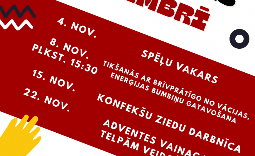 Iepazīsties ar novembra aktivitātēm Zasas jauniešu telpās
