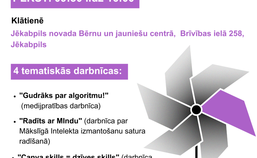 Jēkabpils novada Bērnu un jauniešu centrs aicina uz darbnīcu par digitālo rīku izmantošanu jauniešiem “Nākotnes darbnīca”