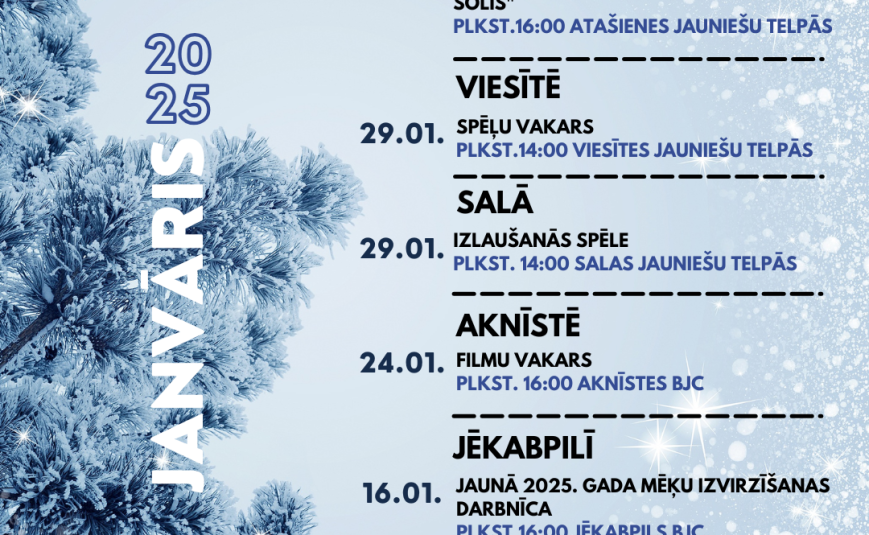 Jauns gads – jaunas iespējas! Ieskaties jauniešu aktivitāšu janvāra kalendārā un sāc 2025. gadu ar aizraujošiem notikumiem