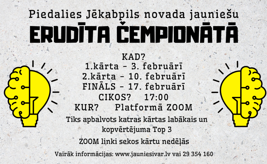 Pārbaudi savas zināšanas Jēkabpils novada jauniešu erudīta čempionātā