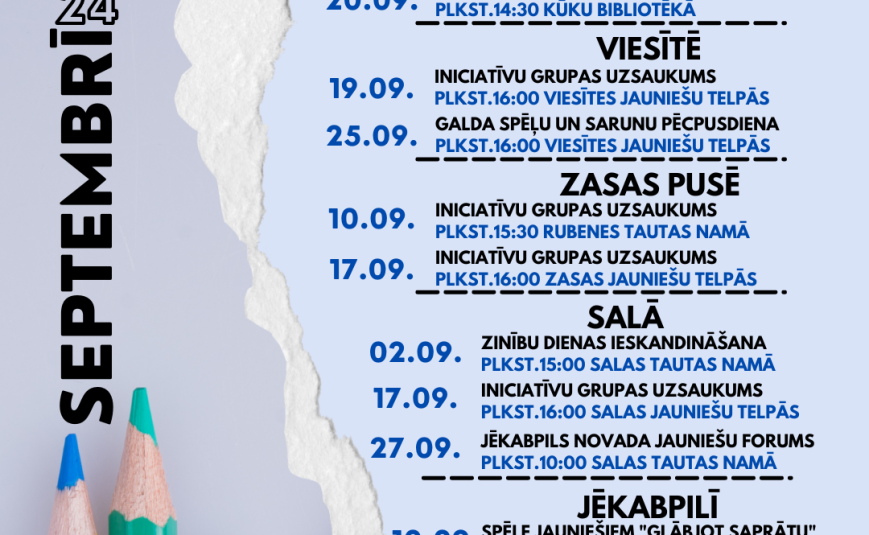 JAUNIEŠU AKTIVITĀTES SEPTEMBRĪ
