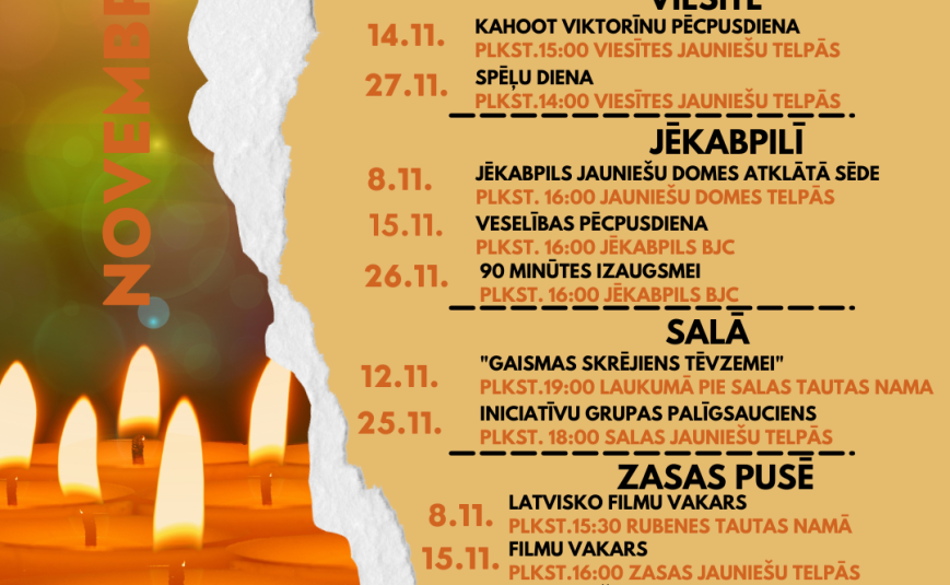 Novembrī Jēkabpils novadā – daudzveidīgas aktivitātes jauniešiem