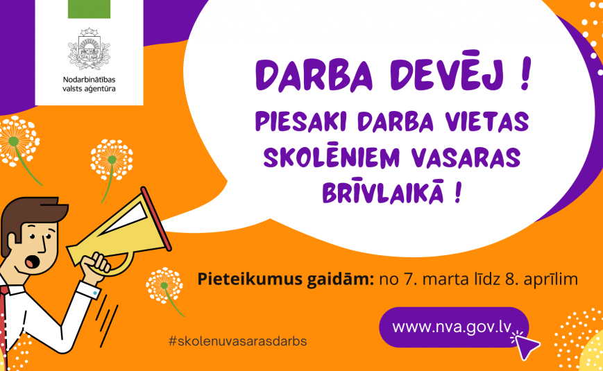 NVA aicina darba devējus pieteikt darba vietas skolēniem vasaras brīvlaikā