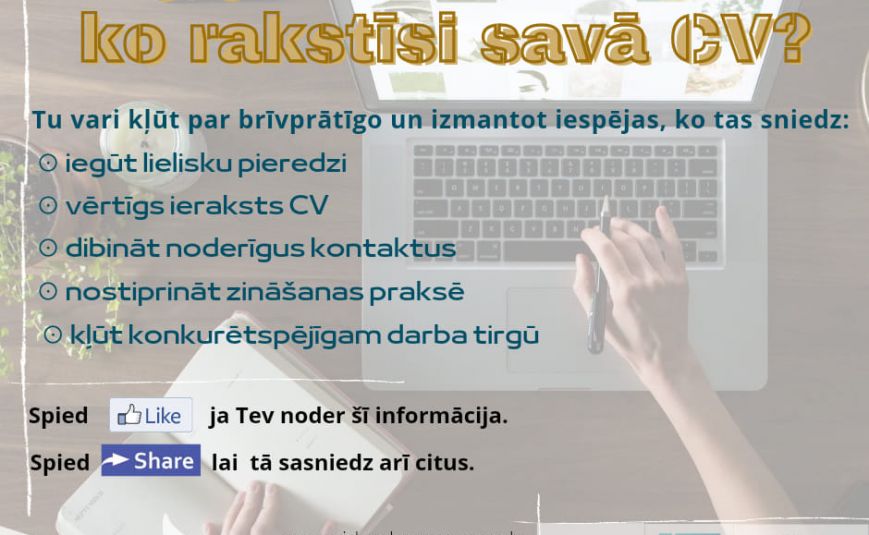 Piesakies par brīvprātīgo Vidusdaugavas NVO centrā