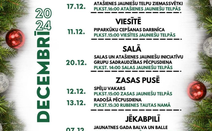 Pasākumi jauniešiem decembrī 