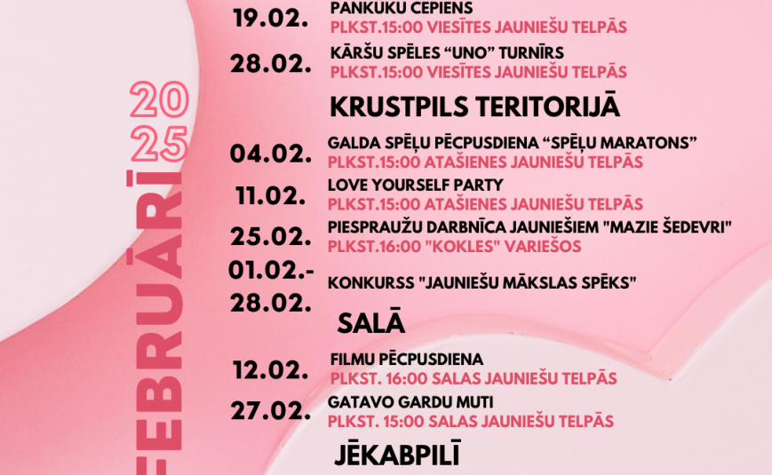 Ieskaties jauniešu aktivitāšu kalendārā un atklāj pasākumus, kas tevi uzrunā 