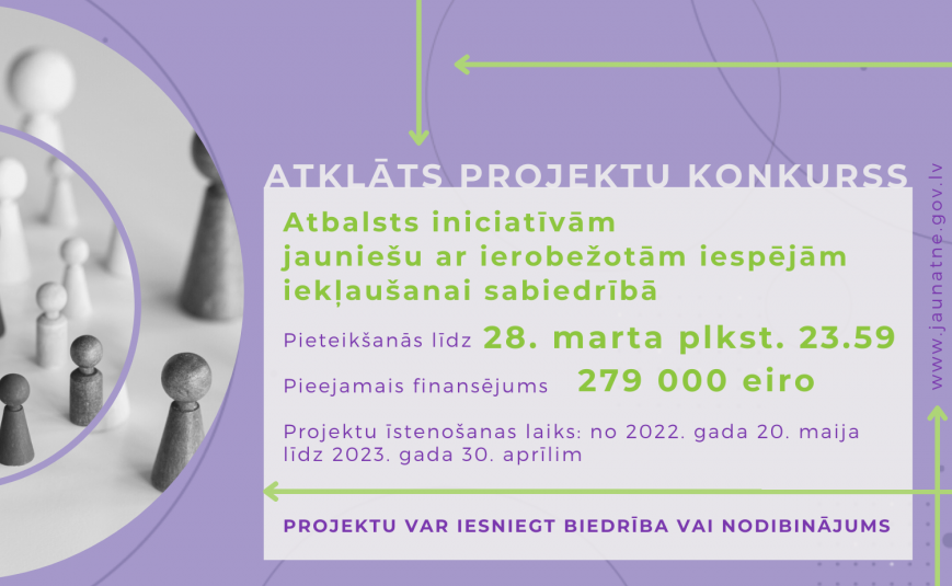 NVO līdz 28. martam ir aicinātas pieteikties projektu konkursam jauniešu ar ierobežotām iespējām iekļaušanai sabiedrībā