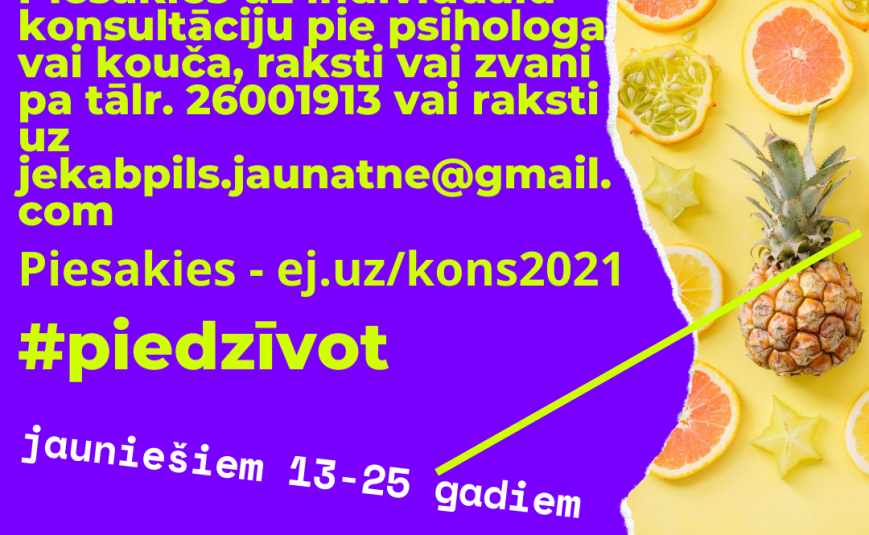 Jēkabpils jauniešiem iespēja pieteikties uz bezmaksas individuālām konsultācijām pie psihologa vai kouča