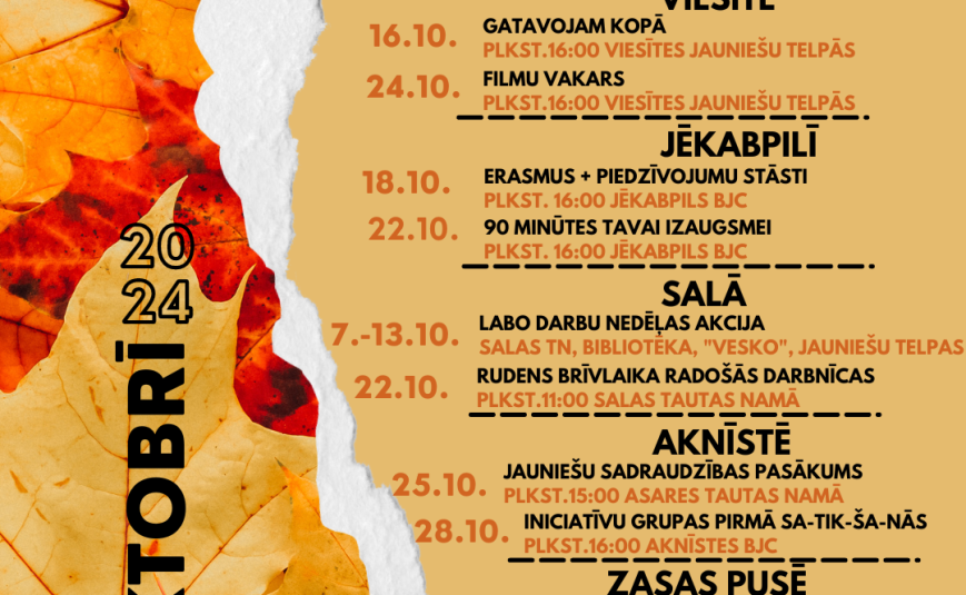 AKTIVTĀTES JAUNIEŠIEM OKTOBRĪ